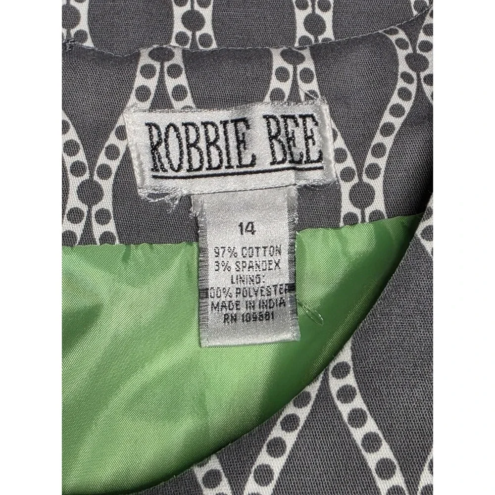 Robbie Bee‎ Womens Sz 14Sleeveless Geometric Print Gray/White Lined Sheath Dress